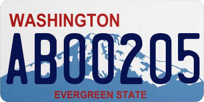 WA license plate ABO0205
