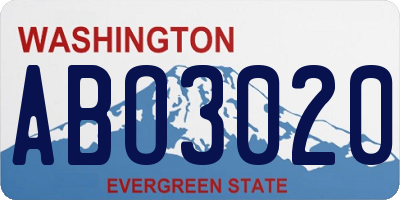 WA license plate ABO3020