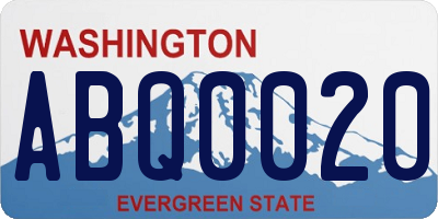 WA license plate ABQ0020