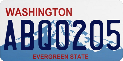 WA license plate ABQ0205