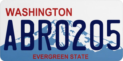 WA license plate ABR0205