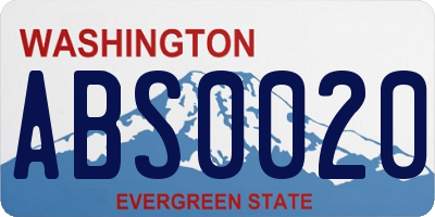 WA license plate ABS0020