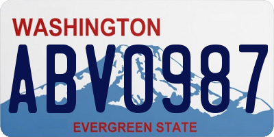 WA license plate ABV0987