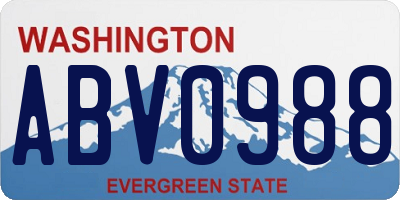 WA license plate ABV0988