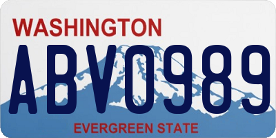 WA license plate ABV0989