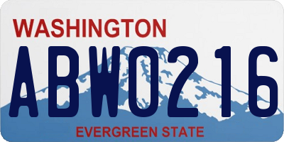 WA license plate ABW0216