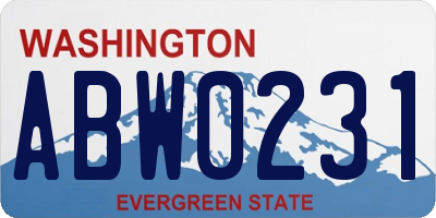 WA license plate ABW0231