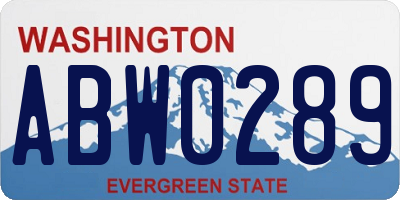 WA license plate ABW0289