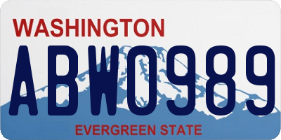 WA license plate ABW0989