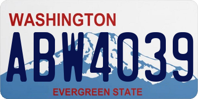 WA license plate ABW4039