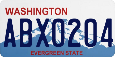 WA license plate ABX0204