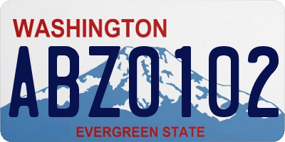 WA license plate ABZ0102