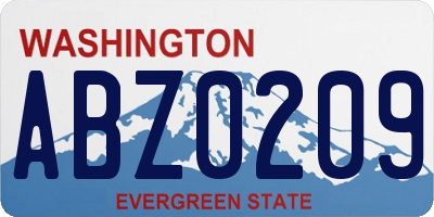 WA license plate ABZ0209