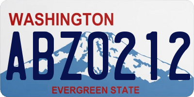 WA license plate ABZ0212