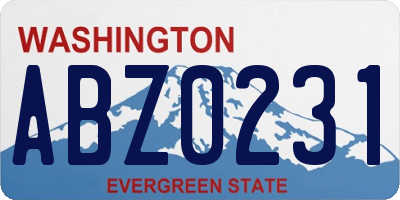 WA license plate ABZ0231