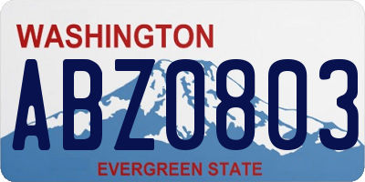 WA license plate ABZ0803
