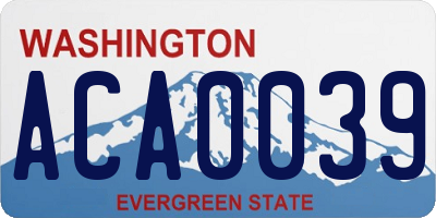 WA license plate ACA0039
