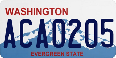 WA license plate ACA0205