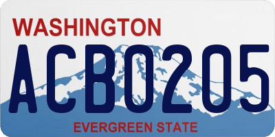 WA license plate ACB0205