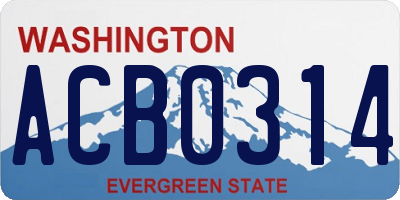 WA license plate ACB0314