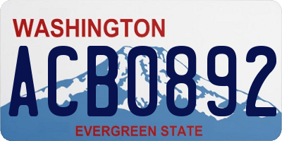WA license plate ACB0892