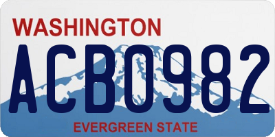 WA license plate ACB0982