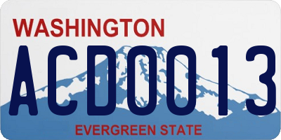 WA license plate ACD0013