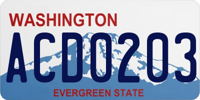 WA license plate ACD0203