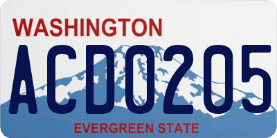 WA license plate ACD0205
