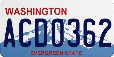 WA license plate ACD0362