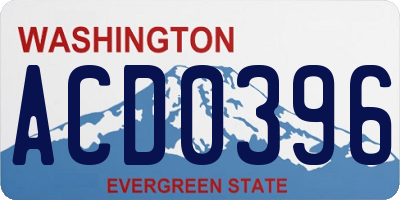 WA license plate ACD0396