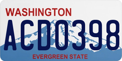 WA license plate ACD0398