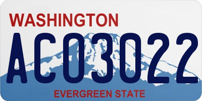 WA license plate ACO3022