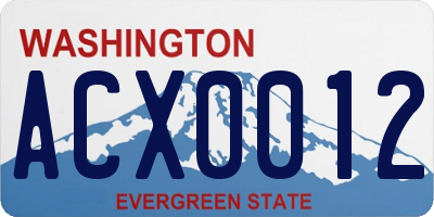 WA license plate ACX0012