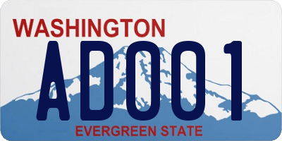 WA license plate AD001