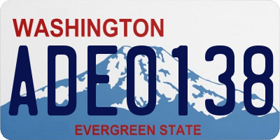 WA license plate ADE0138