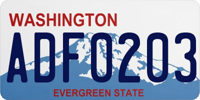 WA license plate ADF0203