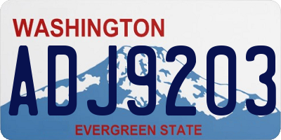 WA license plate ADJ9203
