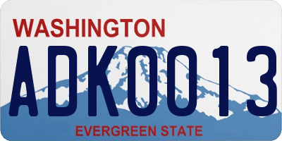 WA license plate ADK0013