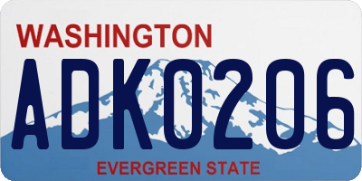 WA license plate ADK0206