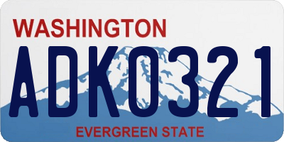 WA license plate ADK0321
