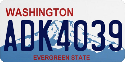 WA license plate ADK4039