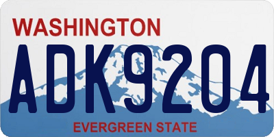 WA license plate ADK9204