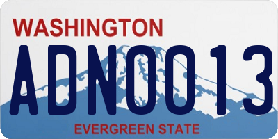 WA license plate ADN0013