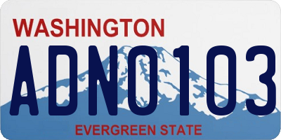 WA license plate ADN0103
