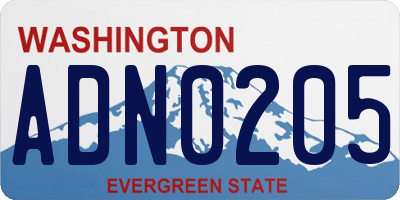 WA license plate ADN0205