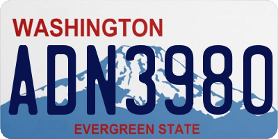 WA license plate ADN3980