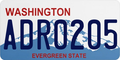 WA license plate ADR0205