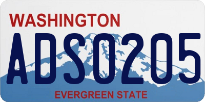 WA license plate ADS0205