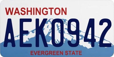 WA license plate AEK0942